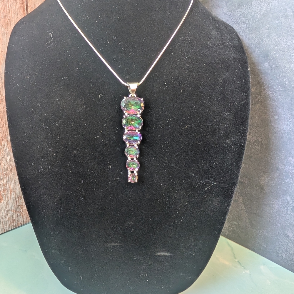 Elegant Silver Pendant Necklace with Multicolor Gemstones
